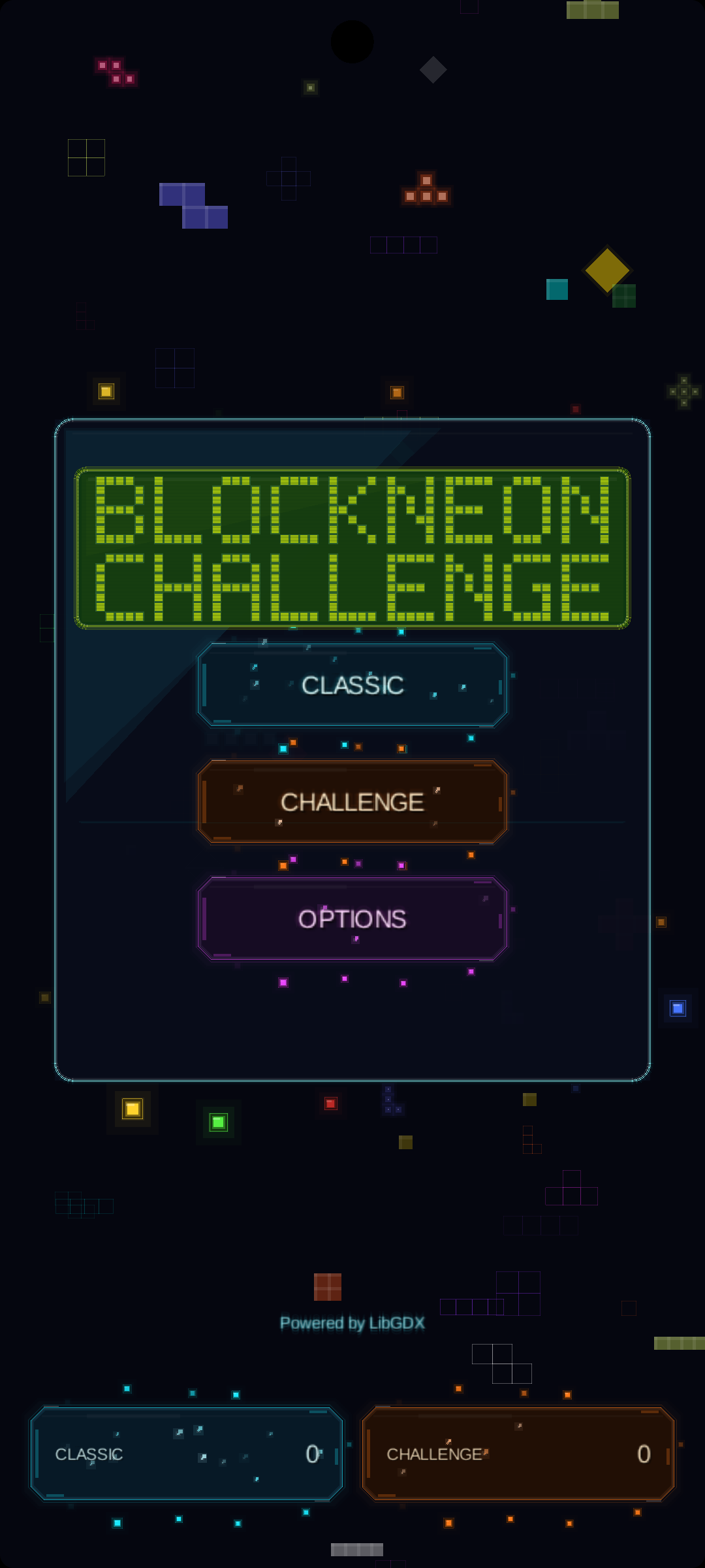 Captura do menu do BlockNeon Challenge